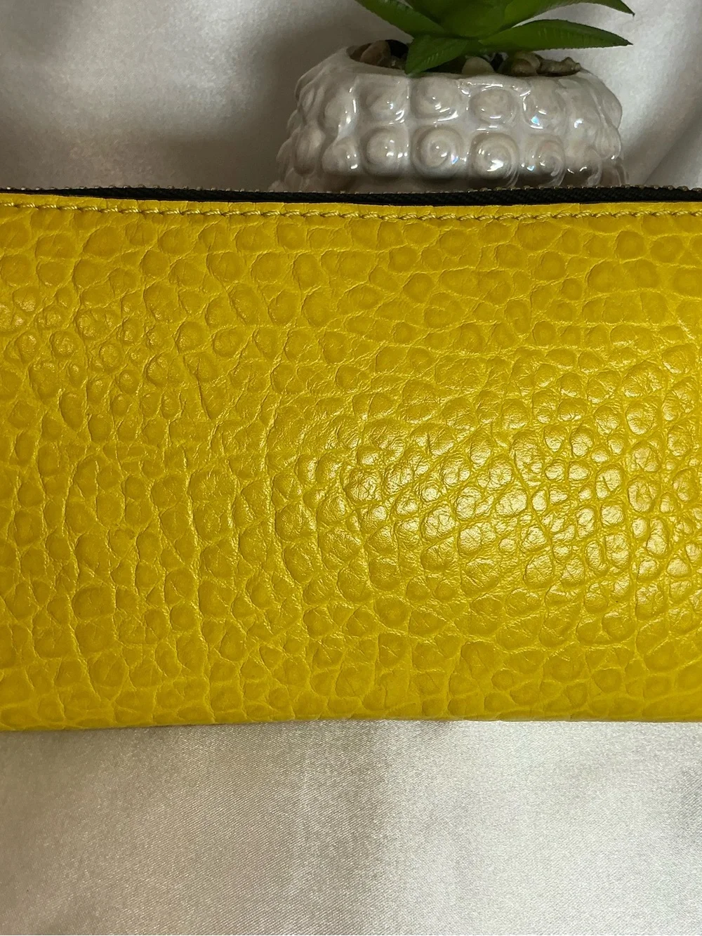 Preloved Burberry Yellow Pebble Leather Zip-Around Wallet Gold Hardware